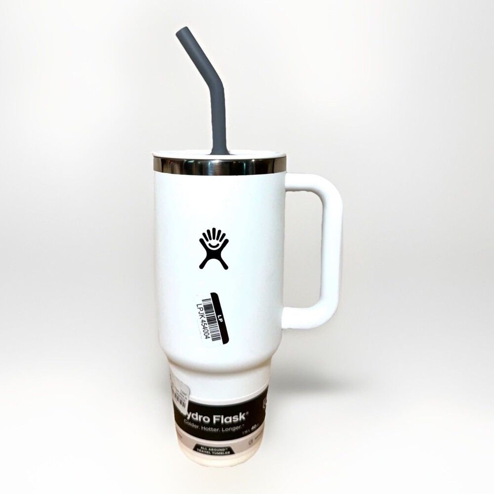 Hydro Flask 40oz White Travel Tumbler w/ Replacement Straw Brand New